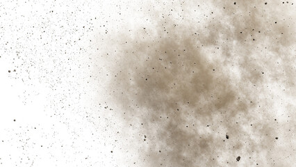 flying debris, pebbles with dust, isolated on a transparent background