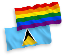 Flags of Saint Lucia and Rainbow gay pride on a white background