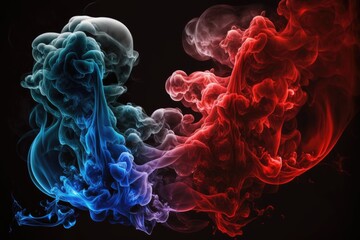 Red and blue smoke. Generative AI