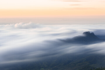 Super long exposure photo of morning sea of fog in phu Thap Buek, Phetchabun, Thailand.