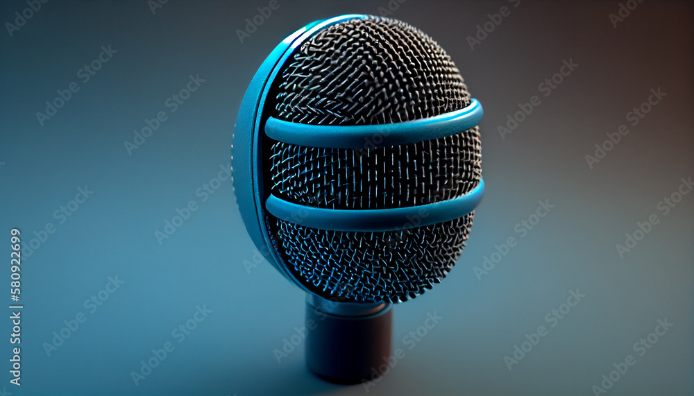 Poster microphone broadcasting equipment on stage, close up performance space ,generative ai