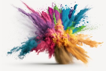 Fototapeta na wymiar Colorful dust eruption in slow motion, isolated on a white backdrop. Generative AI