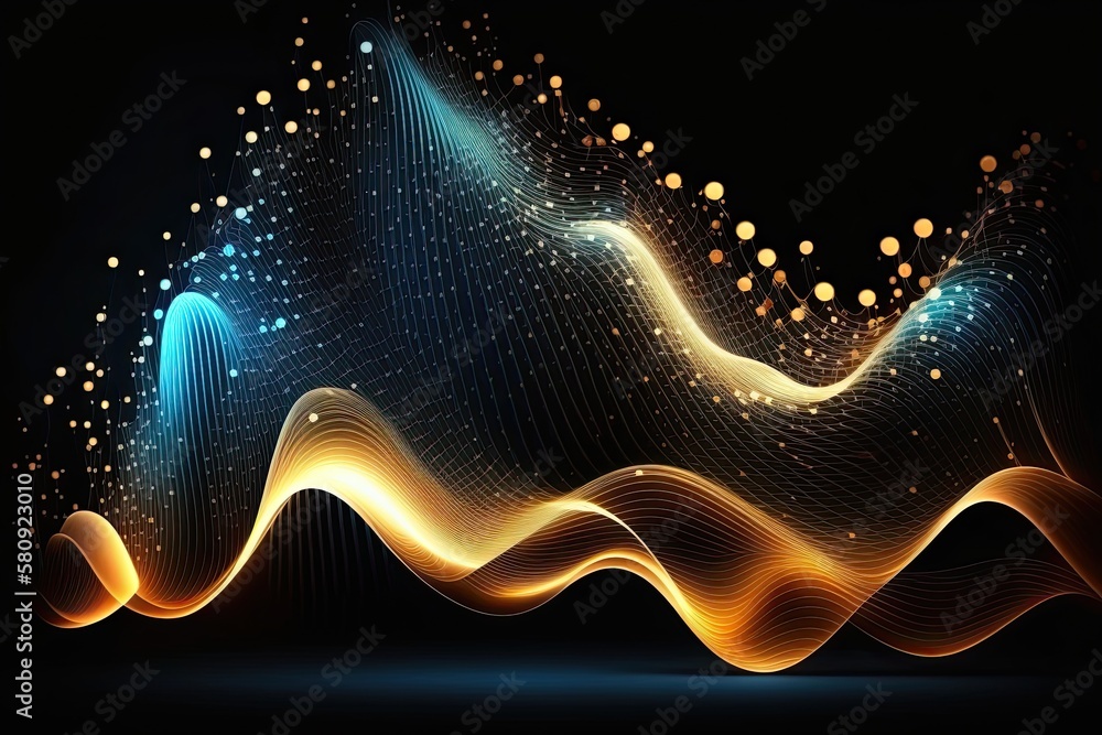 Aufkleber abstract blue or gold dot moving and growing connecting neural network. technology background. digit