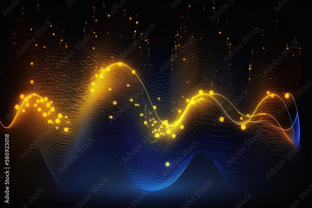 Aufkleber abstract blue or gold dot moving and growing connecting neural network. technology background. digit