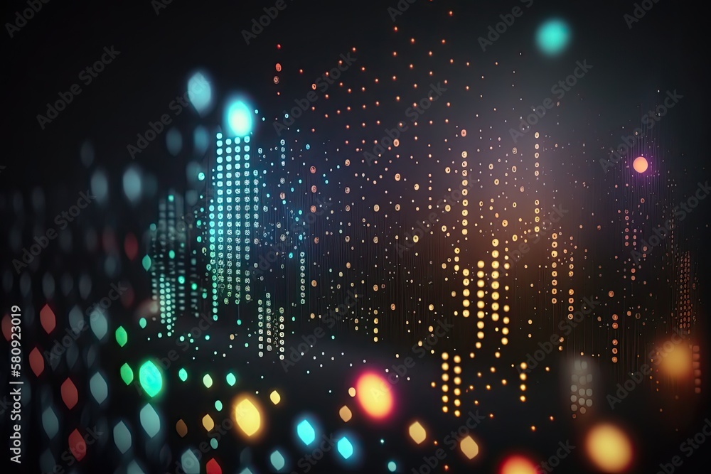 Aufkleber abstract blue or gold dot moving and growing connecting neural network. technology background. digit