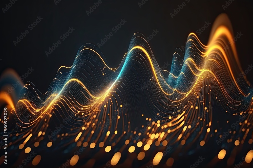 Aufkleber abstract blue or gold dot moving and growing connecting neural network. technology background. digit