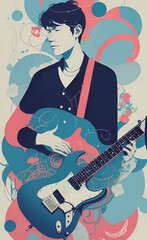 guitarist with guitar , music poster - obrazy, fototapety, plakaty