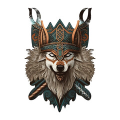 Viking wolf, hyper detailed isolated in white background.