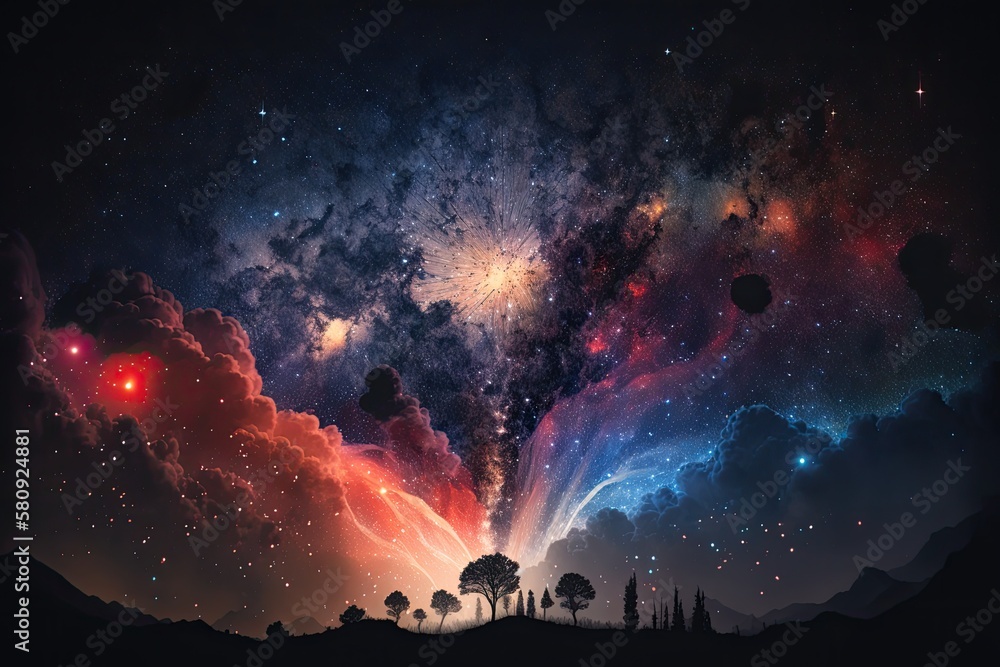 Poster background of the milky way with fireworks in it. generative ai
