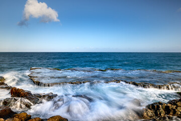 Waterfalls in the middle of the ocean. At the Hang Rai in the Chua mountain resort in Ninh Thuan province, Vietnam