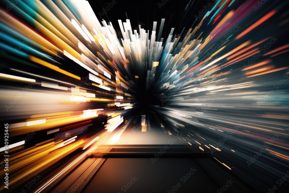 Poster abstract high speed technological motion blur on a computer screen. generative ai