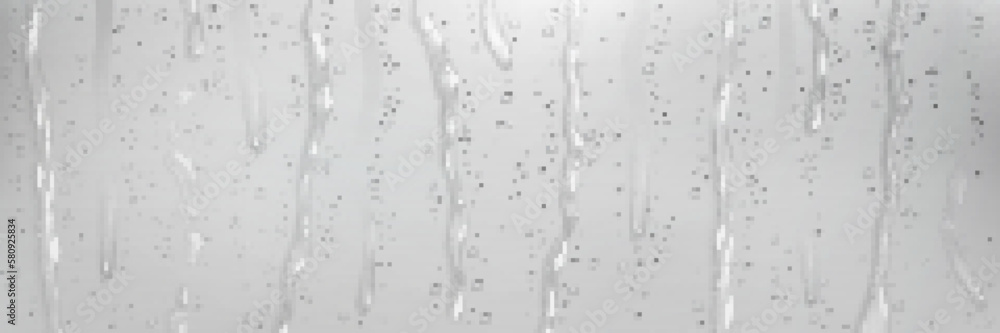Poster realistic rain shower drops down vector background. 3d water flow on window glass pattern. raindrop 