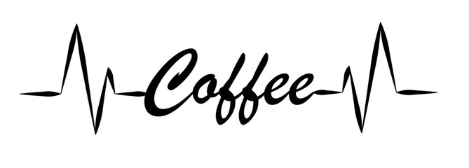 coffee logo with heart pulse, heart rhythms from coffee. Vector logo