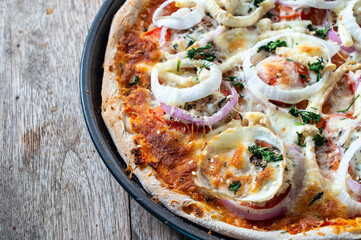 Closeup of pizza homemade style