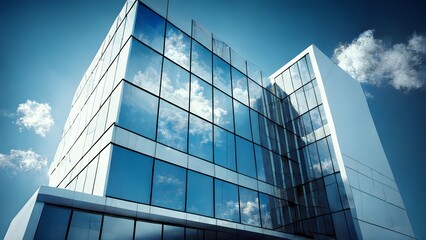 Plakat Stunning Modern Office Building Against a Beautiful Blue SkyThis breathtaking stock image captures the essence of modernity and innovation with its stunning modern office building set against light.