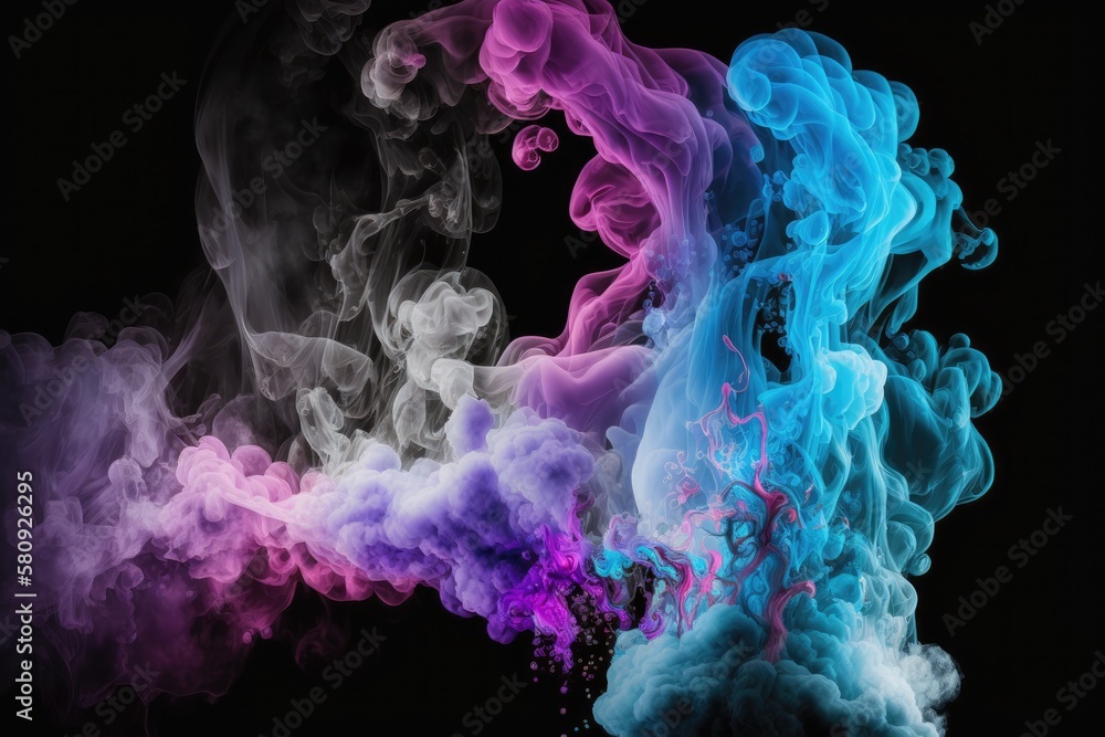 Canvas Prints Vape smoke in shades of blue, pink, and purple on a black backdrop. Generative AI