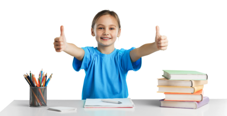 Girl student study with many books