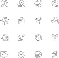 Vector set of settings thin line icons for web application development. Editable outline stroke 