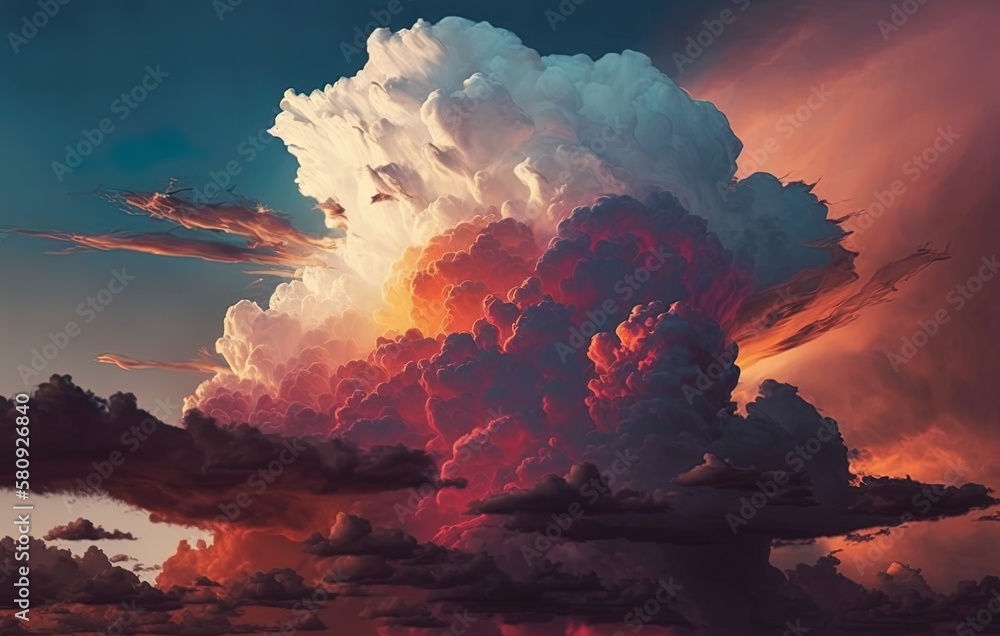 Poster sky with cumulus clouds and a sunset gradient generative ai