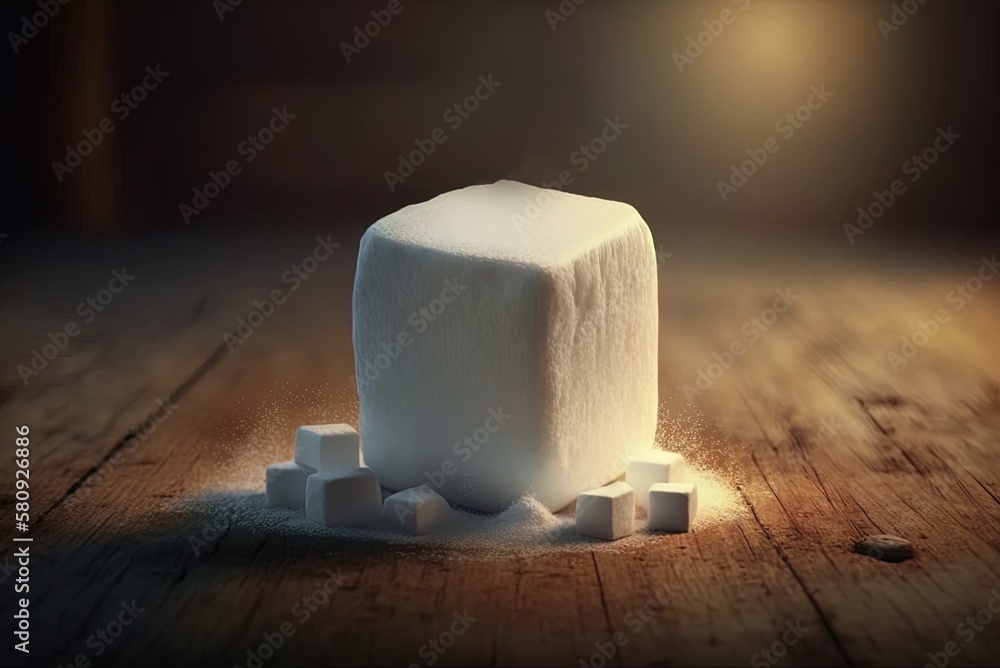 Poster simple marshmallows on a wooden table generative ai