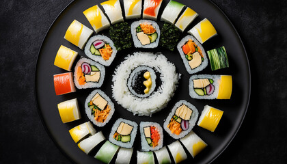 Maki Sushi a Top View of a Sushi Roll Set Generative AI