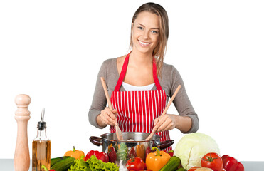 Portrait of a Woman Cooking Vegetables