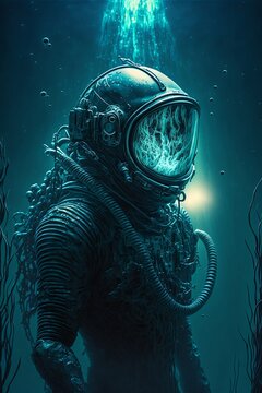 Diver in a Retro Diving Suit Generative AI