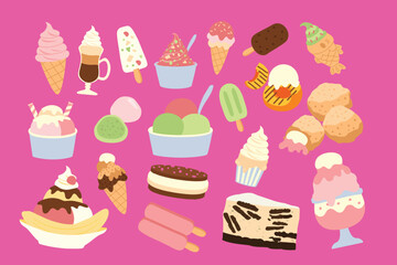 Set of Ice Cream and Dessert Cute Hand Drawn Illustration