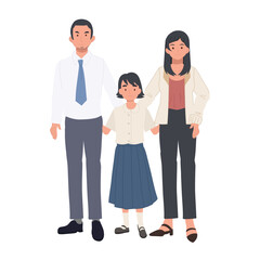 Happy family mother father and daughter. Flat graphic cartoon vector illustrations