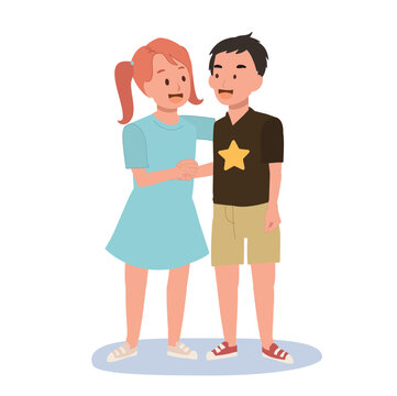 Children handshake concept. Cute happy kid doing hand shake with friend. Flat vector cartoon illustration
