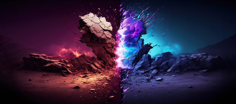 When ideas collide. Two ground of ideas or ideology colliding and generating friction and heat and pressure . Fault line of ideas. Genrative AI. 