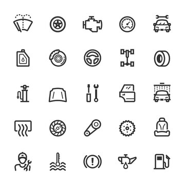 Icon set - garage and auto part outline stroke