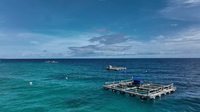 Fish Farms Off The Coast Of Cebu Island In The Philippines, Aerial View