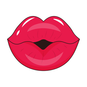 Sexy wet lips in pop art style. Woman's half-open mouth.