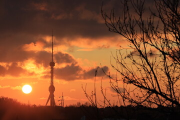 Tashkent Television Tower at sunset time, Uzbekistan
