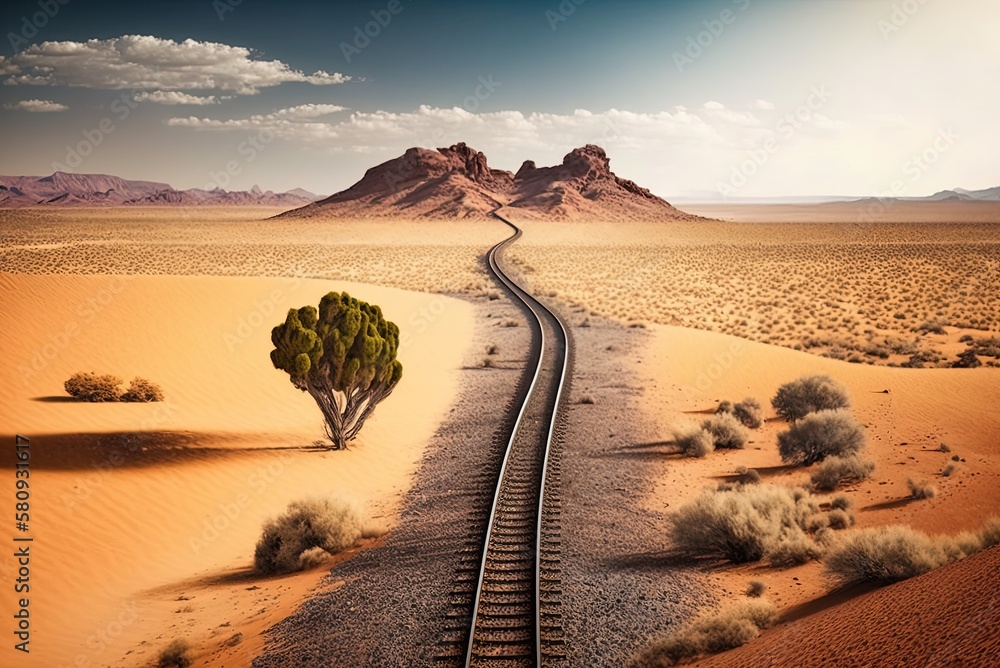Poster highways that go straight across the barren terrain for miles on end generative ai
