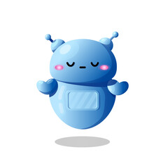 Cute blue cyborg in meditation. Vector robot in loading process. Arteficial intelligence virtual chat bot. Modern assistant in communication service. Futuristic mascot