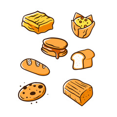 set of kinds of bread and cookies hand drawn