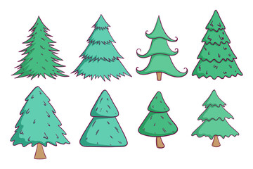 set of pine tree or christmas tree on white background