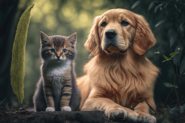 Cute puppy and kitten go on an adventure