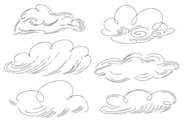Set of vector clouds drawn in doodle style.