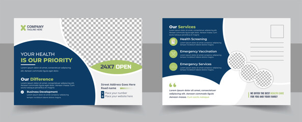 Health care, dental care medical postcard template, Medical and healthcare postcard flyer template
