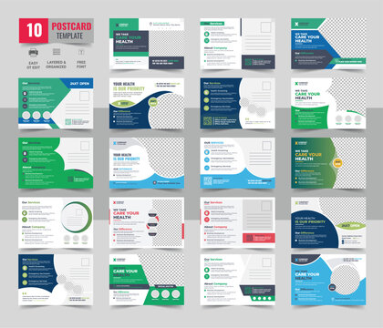 Health care, dental care medical postcard template bundle, Medical & healthcare postcard flyer template.
