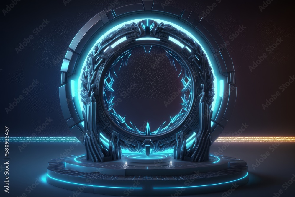 Poster generative ai abstract background with neon lights. neon tunnel.space construction.