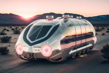 Obraz premium Generative AI of a futuristic train on the road in the desert