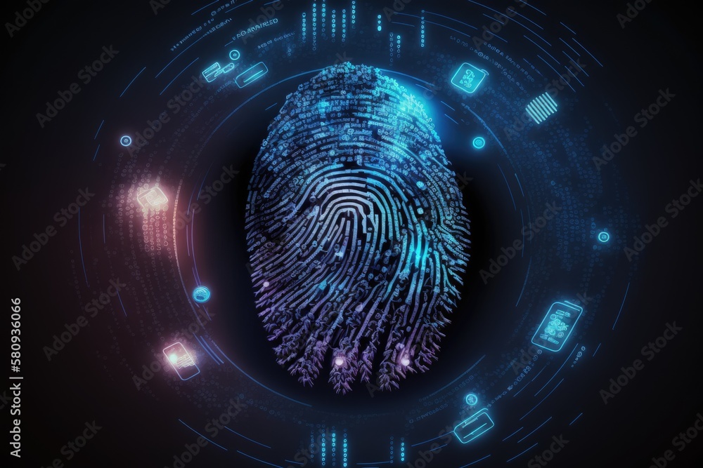 Poster businessman fingerprint scanning and biometric authentication, cybersecurity and fingerprint passwor