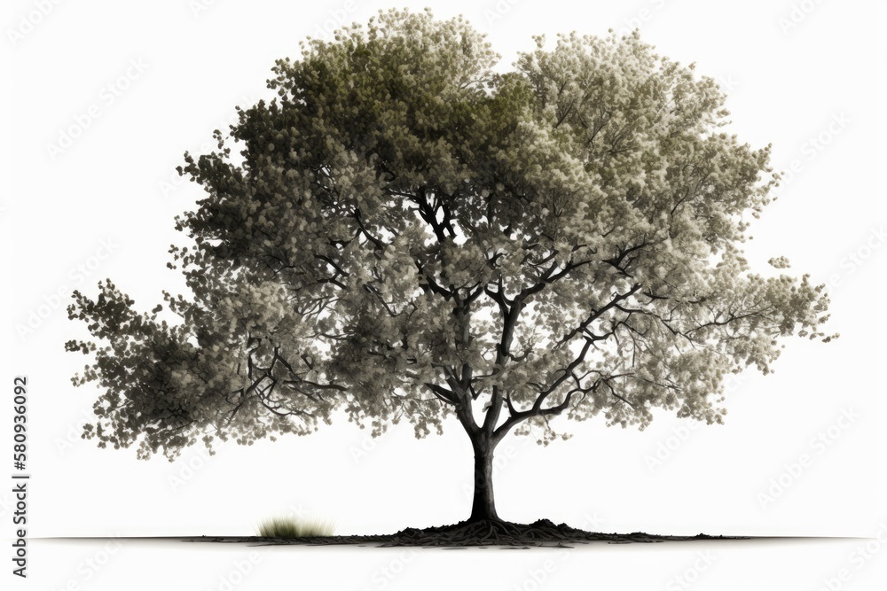 Aufkleber tree with a white background, isolated. solitary white background with a single spring tree. generat