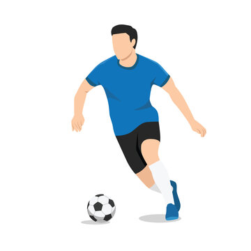 Man Dribble ball with futsal, football, or soccer player vector. Flat vector illustration isolated on white background