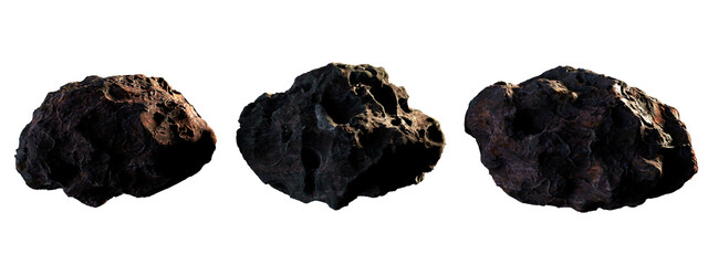 Swarm of asteroids isolated on white background.3d rendering PNG Set © Natural Form Studio