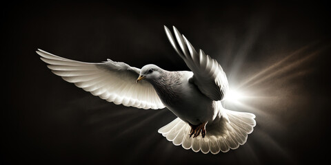 Obraz premium dove flying in a beam of light